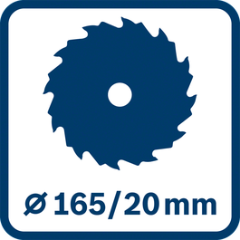 Діаметр пиляльного диска і висвердлюваного отвору 165/20 мм 