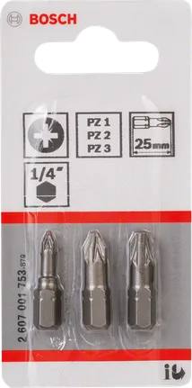 Набір із 3 надтвердих біт для викрутки Bosch PZ.