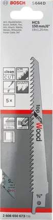 Пилка для шабельної пилки Bosch S 644 D для різання деревини.