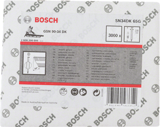 Цвяхи Bosch GSN 90-34 DK 65 мм, 3000 штук.