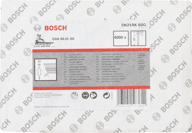 Цвяхи Bosch GSN 90-21 RK, коробка 4000 штук.