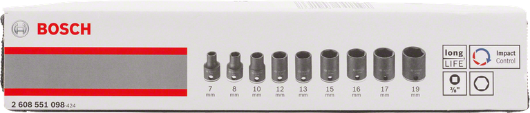 Набір головок Bosch, 9 предметів, 7–19 мм, 3/8″.