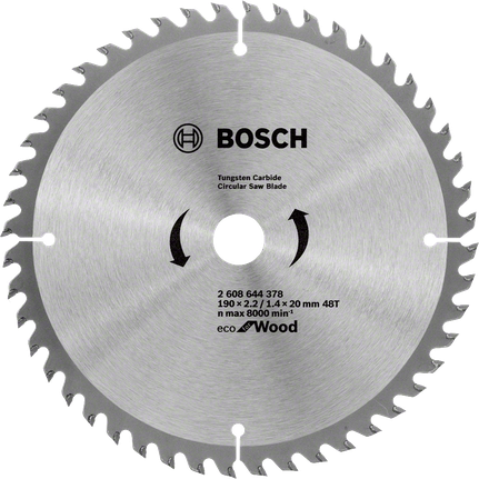 Пильний диск Bosch Eco для дерева 190 мм, 48 зубців.