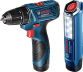 Акумуляторний дриль та робочий ліхтарик.