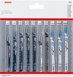 Набір полотен для лобзика Bosch з 10 предметів для дерева та металу.