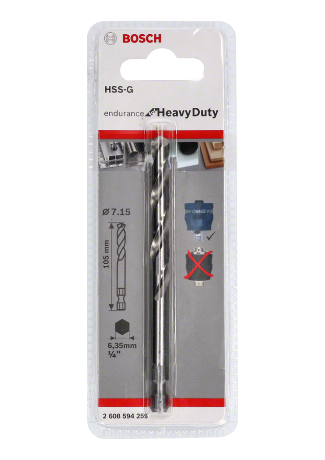 Свердло Bosch Plus HSS-G з шестигранним хвостовиком 7,15x105 мм.