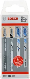 Набір полотен для лобзика Bosch з 18 предметами з Т-подібним хвостовиком для дерева та металу.