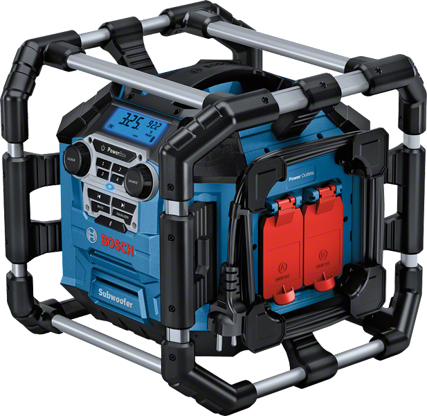 Радіоприймач Bosch GPB 18V-5 C із сабвуфером та двома розетками.