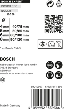 Набір свердел Bosch EXPERT MultiConstruction CYL-9 4/5/6/8 мм.