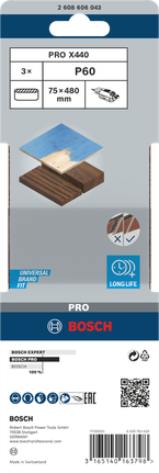 Шліфувальна стрічка Bosch PRO X440 75×480 мм G60 3 шт.