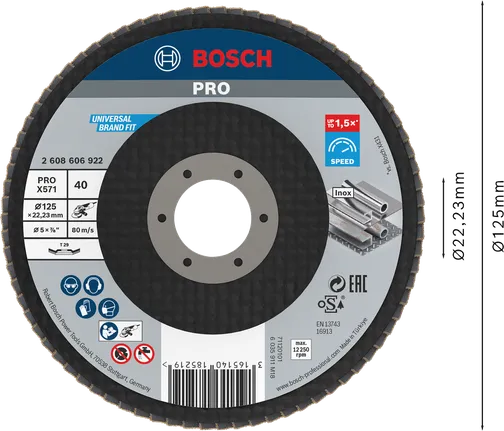 Пелюстковий диск Bosch PRO X571 кутовий, 125 мм, зернистість 40.