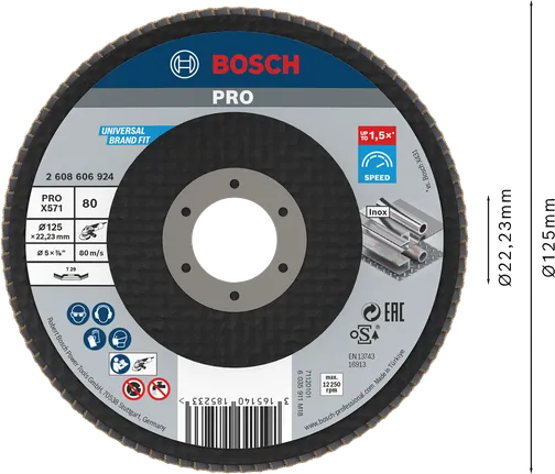 Пелюстковий диск Bosch PRO X571 кутовий 125 мм G80 для металу.