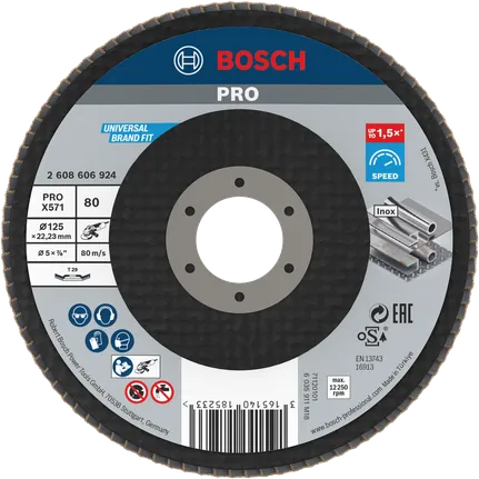 Пелюстковий диск Bosch PRO X571 кутовий, 125 мм, зернистість 80.