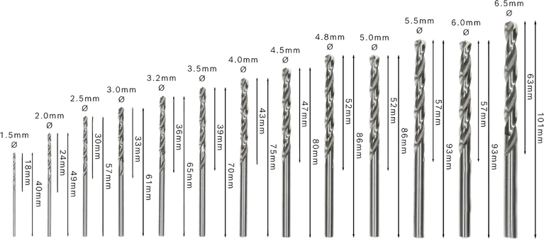 Набір спіральних свердел Bosch PRO Metal HSS-G, показано 13 розмірів.