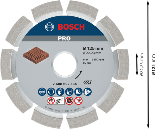 Алмазний диск Bosch PRO Mortar 125 мм для різання цегли.