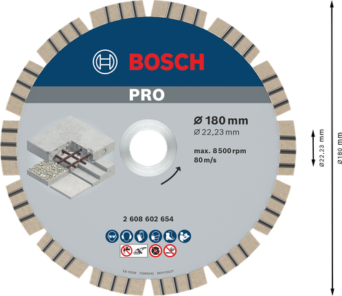 Алмазний диск для бетону Bosch PRO, сегментоване лезо 180 мм.