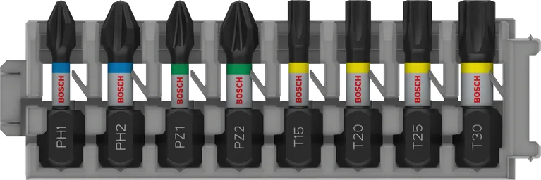 Набір біт для ударної викрутки Bosch PRO, 8 предметів у різних асортиментах.