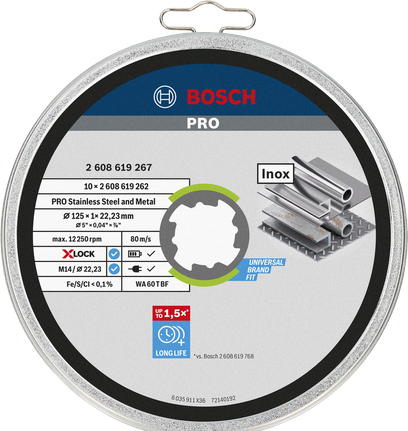 Відрізний диск Bosch PRO 125×1×22,23 мм з нержавіючої сталі.