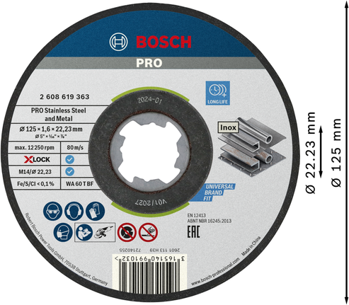 Відрізний диск Bosch PRO X-Lock з нержавіючої сталі 125 мм.