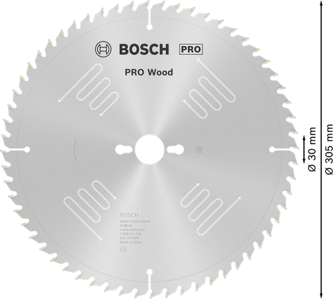 Дисковий пильний диск Bosch PRO Wood 305 мм T60 для точного різання деревини.