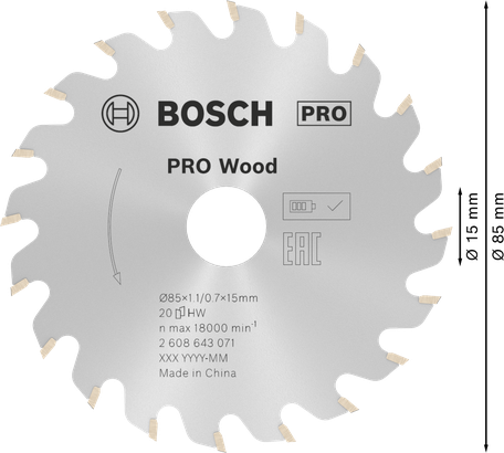 Дисковий пилковий диск Bosch PRO Wood 85 мм для тонкого різання.