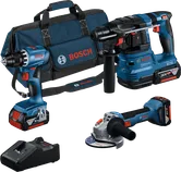 Набір інструментів Bosch 18V 3 GSR GWS GBH із зарядним пристроєм та сумкою.