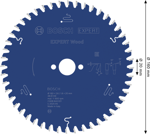 Дискова пилкова лопатка для дерева Bosch EXPERT 160 мм 48 зубців.