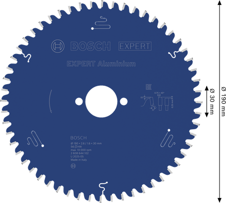 Алюмінієве дискове пильне полотно Bosch EXPERT, діаметр 190 мм.