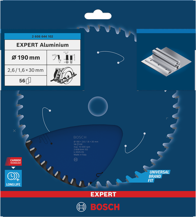 Алюмінієве дискове пильне полотно Bosch EXPERT 190×2,6/1,6×30 мм T56.