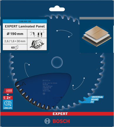 Дискове пильне полотно Bosch EXPERT для ламінованих панелей 190×2,6/1,6×30 мм T60.