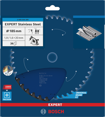 Диск для циркулярної пилки Bosch EXPERT з нержавіючої сталі 185×1,9/1,6×20 мм T36.