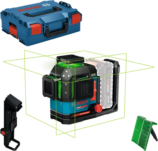 Лазерний нівелір Bosch EXLL18V-120-33CG у кейсі.