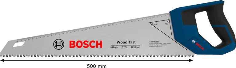 Ножівка Bosch 500 мм 7 TPI для швидкого різання деревини.