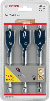 Набір 3-предметних лопаткових фрез Bosch SelfCut Speed 20/22/25 мм.