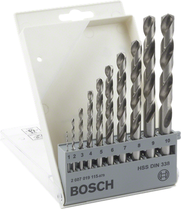 Juego de brocas HSS de Bosch en estuche de plástico etiquetado.