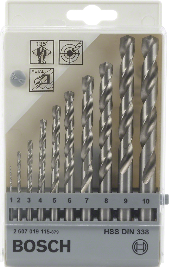 Juego de 10 brocas para metal Bosch de 1 a 10 mm.
