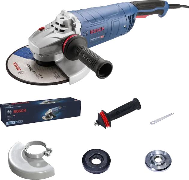 Amoladora angular Bosch GWS 25-230 con accesorios.