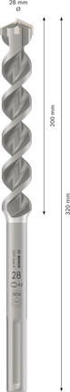 Broca para taladro percutor Bosch PRO SDS max-4 de 28 x 200 x 320 mm.
