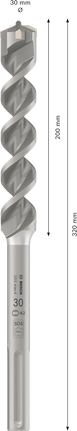 Broca para taladro percutor Bosch PRO SDS max-4 de 30 x 200 x 320 mm.