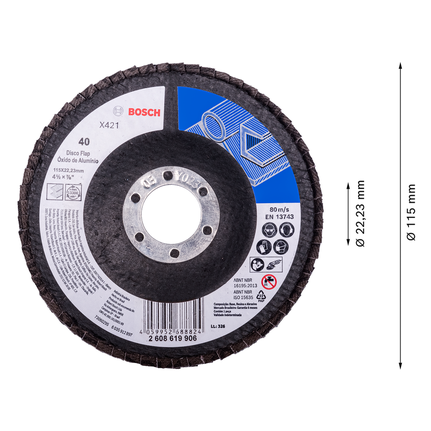 Disco de láminas de acero Bosch X421 G40, 115x22,23 mm.