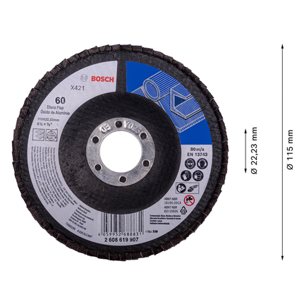 Disco de láminas de acero Bosch X421 óxido de aluminio G60 115 mm.