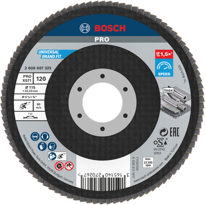 Disco de láminas Bosch PRO X571 115mm G120 para desbaste de metales.