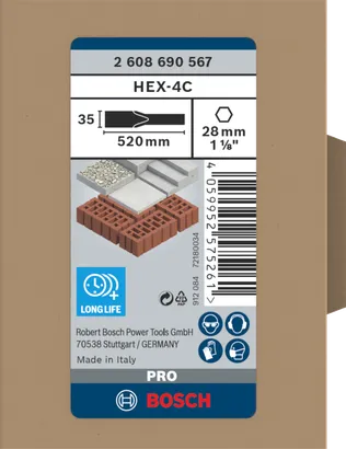 Cincel plano Bosch PRO HEX-4C 28 mm 35×520 mm.