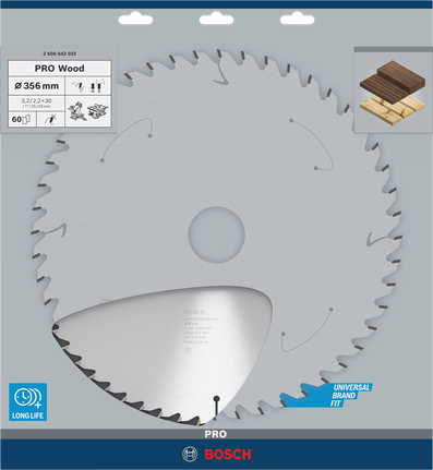 Hoja de sierra circular Bosch PRO Wood de 356 mm para cortar madera.