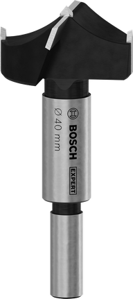 Broca Bosch EXPERT de 40 mm para cortar bisagras en madera laminada.