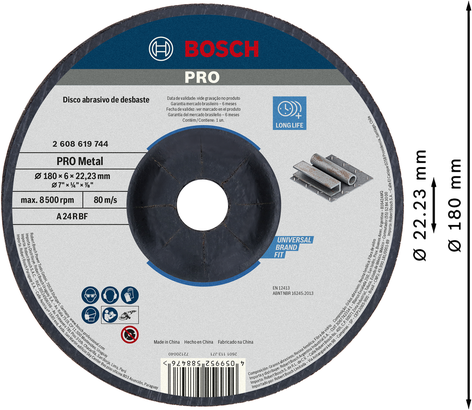 Disco de desbaste de metal Bosch PRO 180 x 6 x 22,23 mm.