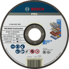 Disco de corte multimaterial Bosch PRO de 125 mm para corte universal.