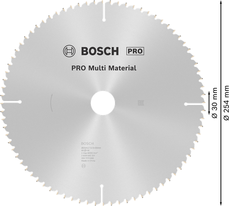 Hoja de sierra circular multimaterial Bosch PRO de 254 mm.