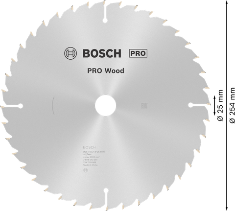 Hoja de sierra circular Bosch PRO Wood de 254 mm para cortes finos de madera.