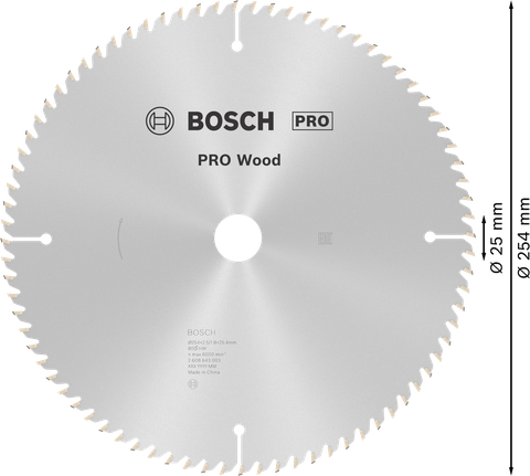Hoja de sierra circular Bosch PRO Wood de 254 mm para cortar madera.